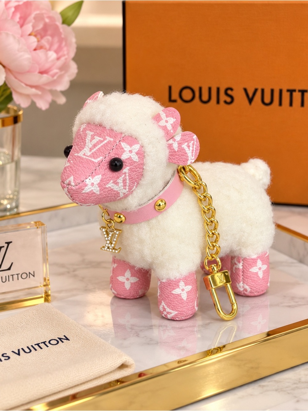 Pink Plush Lamb Key Charm